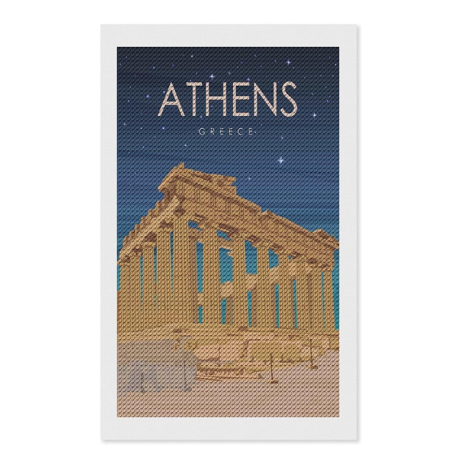 Junmoney Athens Greece at Night Diamond Painting Kit 12"x20", for Women, Simple to Start, Bedroom Decor, Christmas Gift, Good for Quiet Evenings
