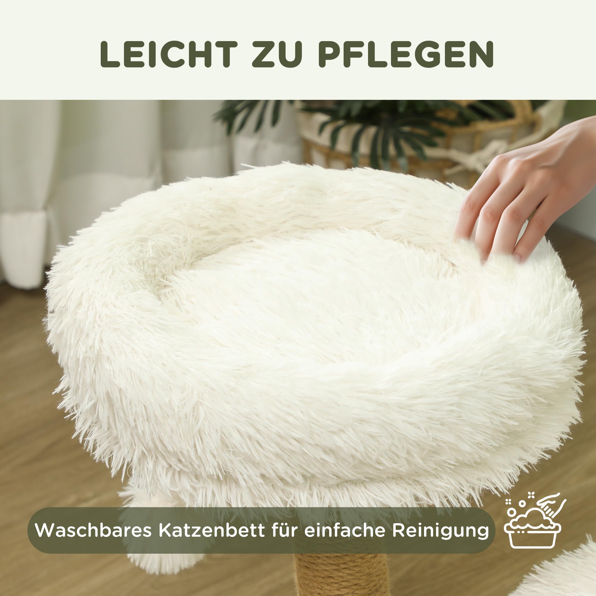 PawHut Drapak dla kota o wysokości 61,5 cm z piłką do zabawy, łóżkiem, wieża dla kota z deską do drapania dla kotów, dla kotów poniżej 5 kg, drewno gruszki, biały