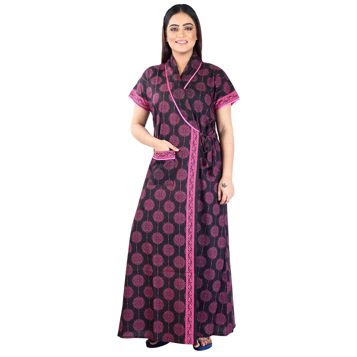 Cotton Robes,Housecoat, Nighty, Sleepwear, Night Gown for Women Ladies House Coat, Front Open Adjustable A005-Parent-image-10