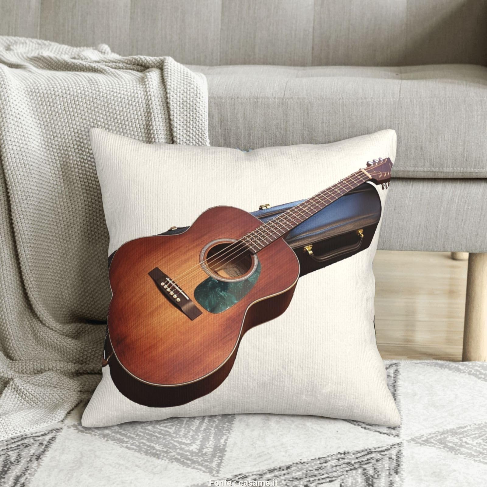 Housse de coussin velours côtelé guitare pour canapé et lit