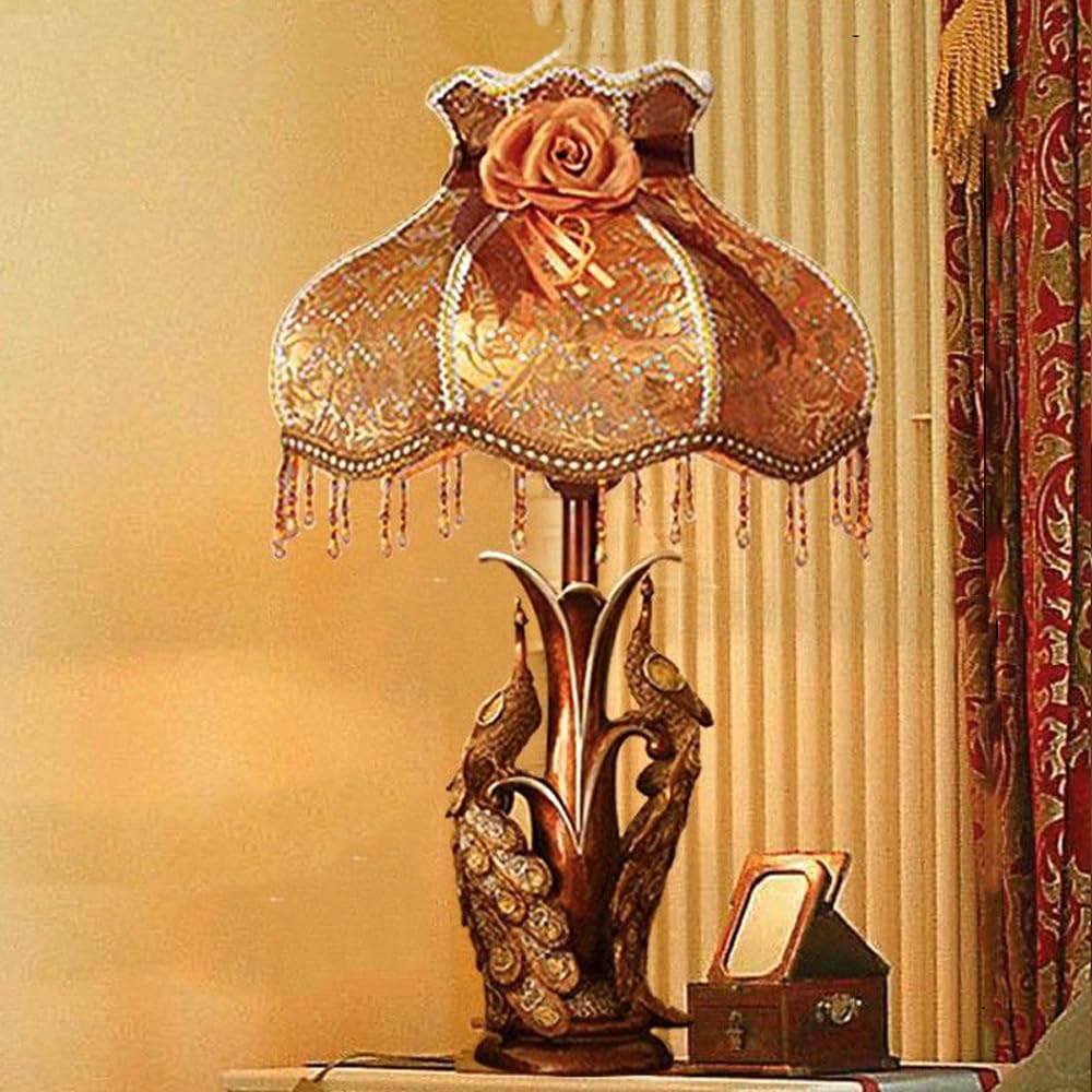 ZDAAPLJ Peacock Table Lamps for Living Room Vintage Gold Victorian Table Lamp Antique Bedside Lamp Farmhouse Rustic Nightstand Lamp Farmhouse Desktop