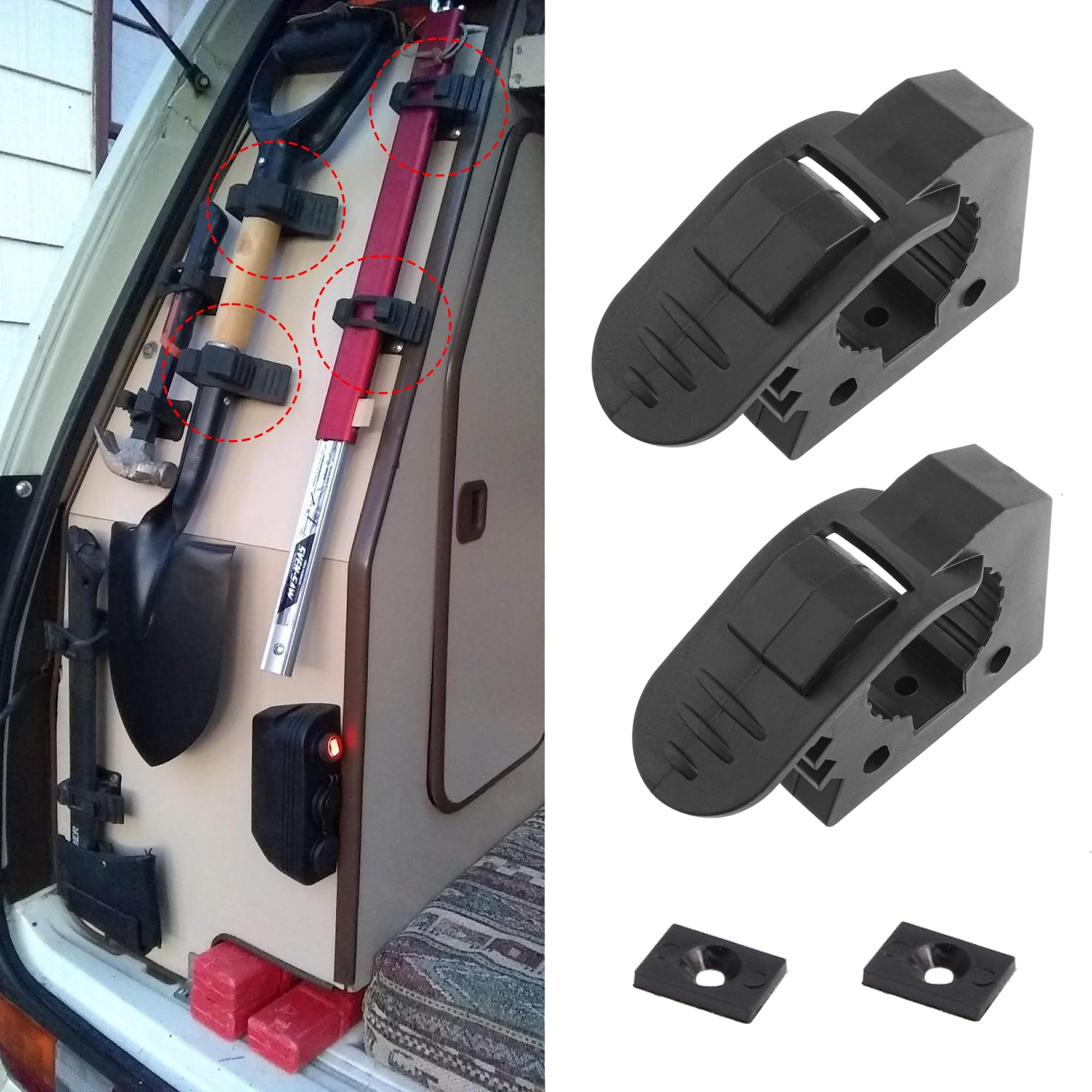 2PCS Shovel Holder,Adjustable Shovel Mount for Roof Rack from 1"-1.5" in Diameter Tools & Equipment,Universal Quick Release Clamp Kit for Off-road Vehicles UTVs ATVs