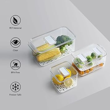 elabo Fridge Fruit Storage Containers, 3 Pack Lettuce Keeper Produce Saver