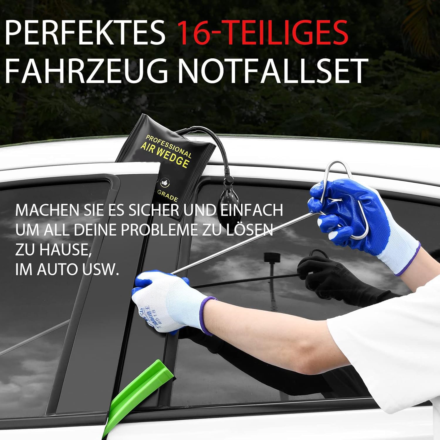 QWORK® Professionele autogereedschapset, 17-delige auto-EHBO-set voor noodontgrendeling en modificaties van de auto