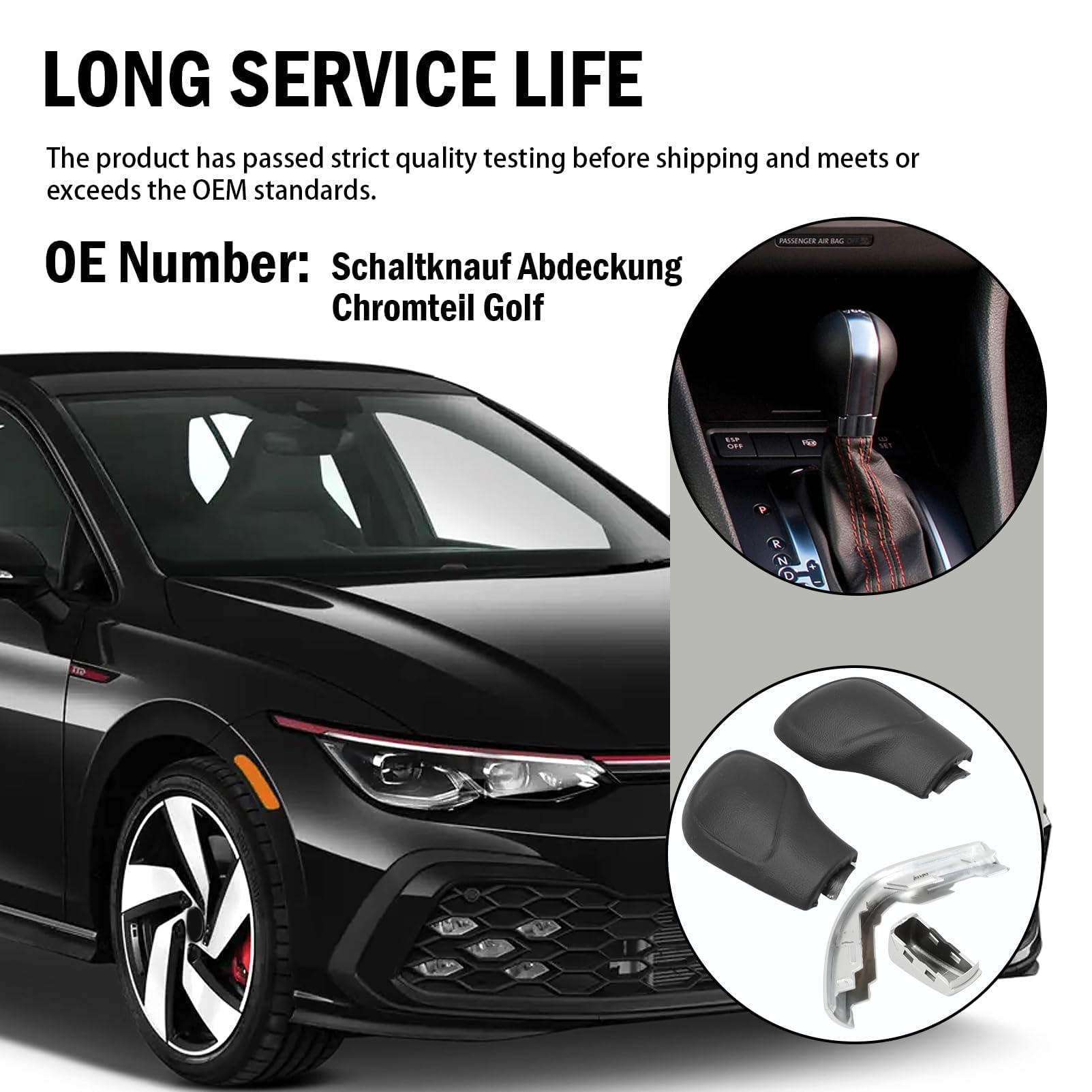 Schalthebelkopf Mit Chromleiste, Passend Für Volkswagen Golf 6, Golf 7 R, GTI, B7, B8, CC, R20, JTA, MK6, GLI, Schwarz. Schaltknauf