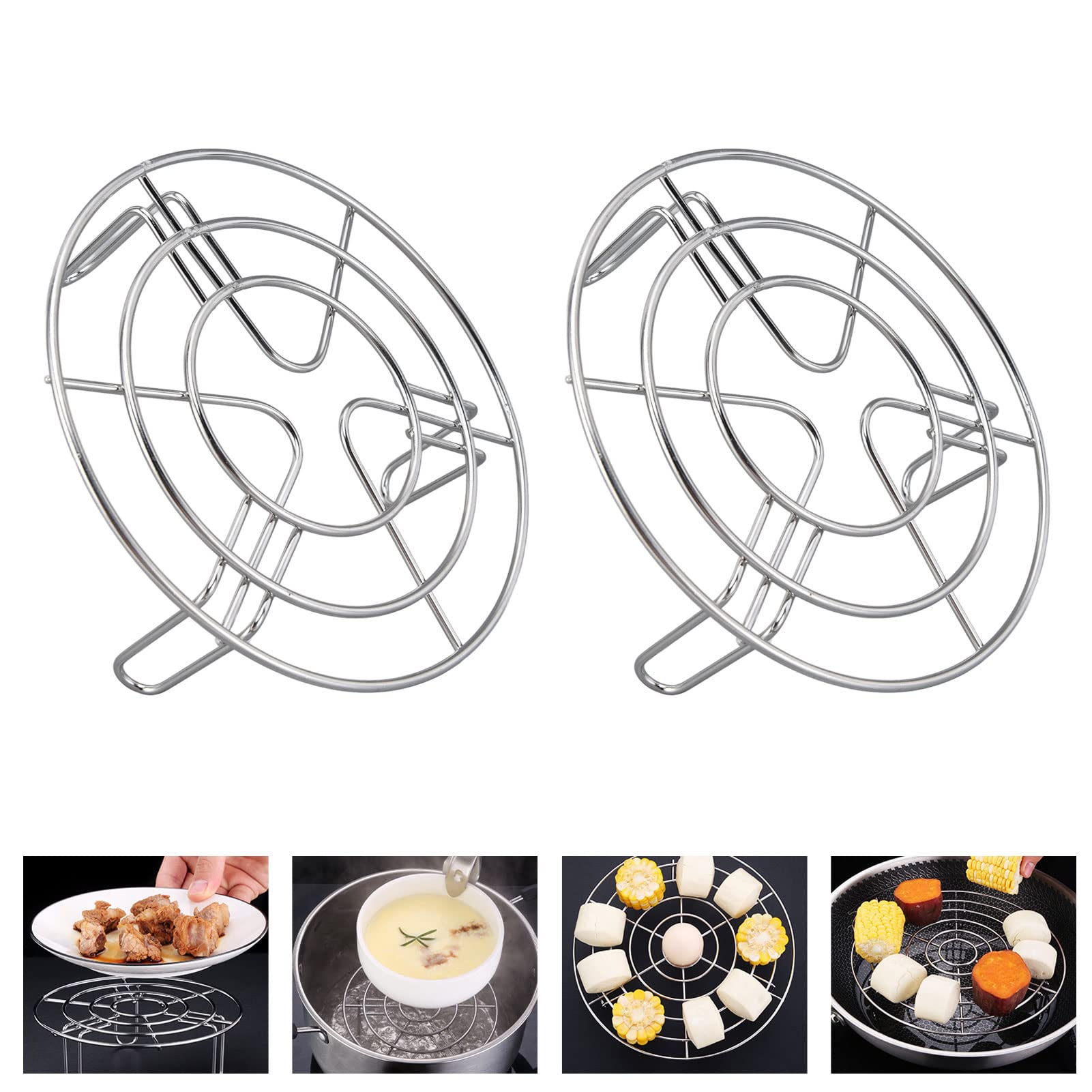 Rejilla de Vapor de Acero Inoxidable 2 Piezas, Resistente al Calor, Redonda 15.5cm para Cocina
