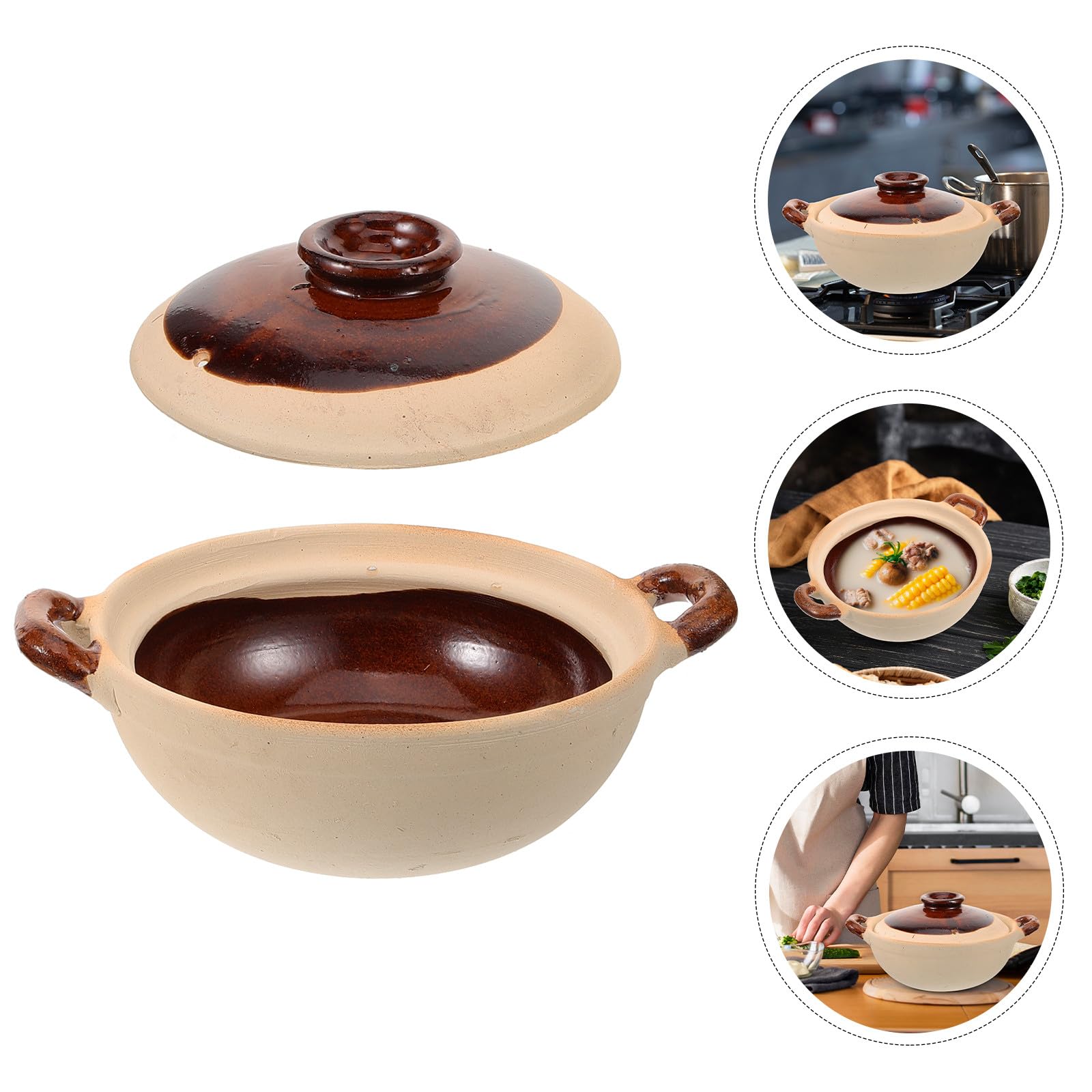 BESTYASH Casseruola Resistente a Crepe e Rotture da 500ml di Argilla per Stufati Domestici per Brasare Pollo e Altre Preparazioni in Cucina