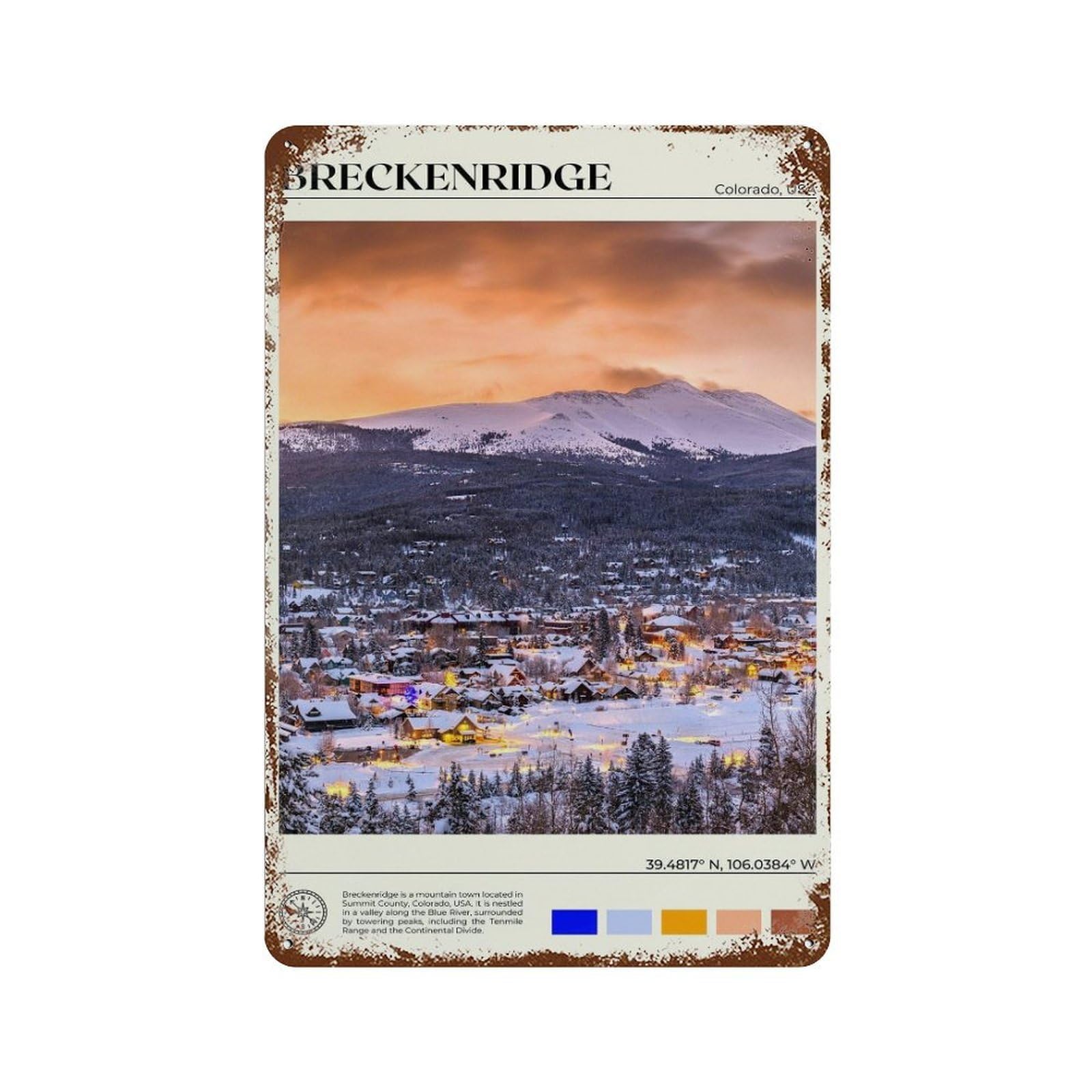 xiaoxiaoshen Real Photo Breckenridge Colorado Wall Decor Art Metal Tin Poster Modern Home Decor Art Home Bar Shop Decorations Vintage Sign 30x20cm