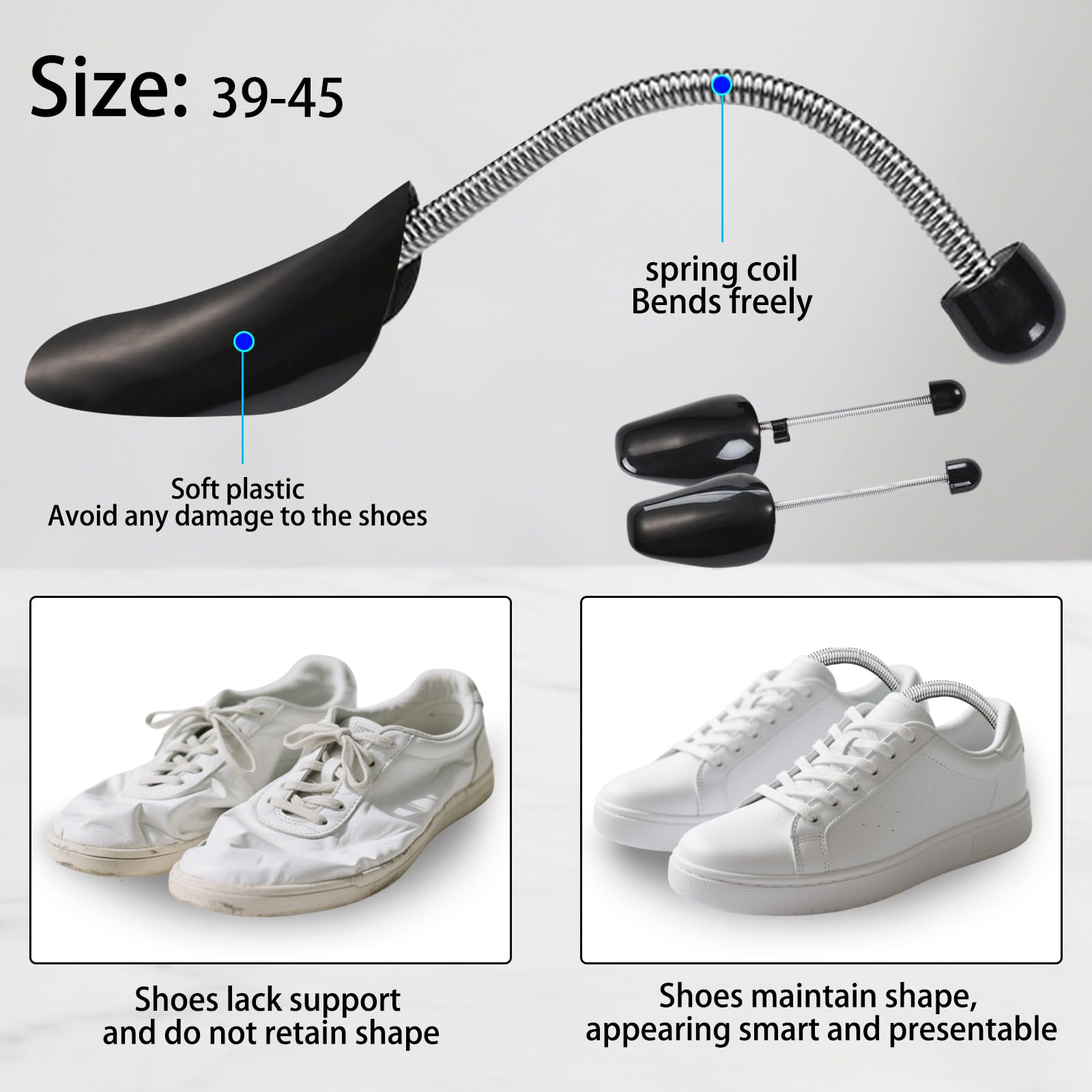 Set de 5 Pares Horma Zapatos Ajustable, Hormas de Plástico, Hormas Zapatos Hombre, Horma Zapatos Eu La Talla 39-47, Adecuado para Zapatos de Cuero y Zapatos Deportivos (Negro, Hombres)