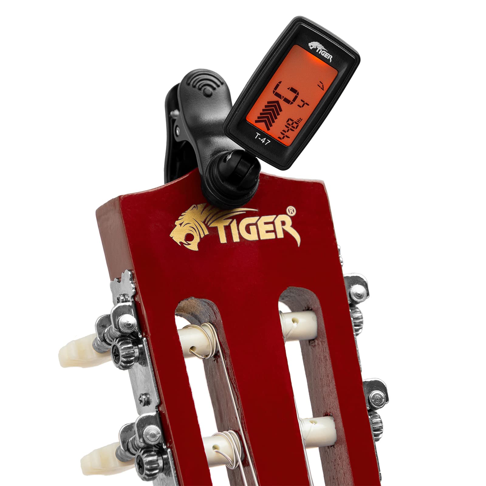 Tiger CLG4-RDTU Klassische Spanische Gitarre 3/4 – Ideal für Anfänger und Kinder ab 9+ Jahren – Mit Stimmgerät, Tasche, Plektrum, Gurt, Ersatzsaiten – Rot – Drei-Viertel-Größe