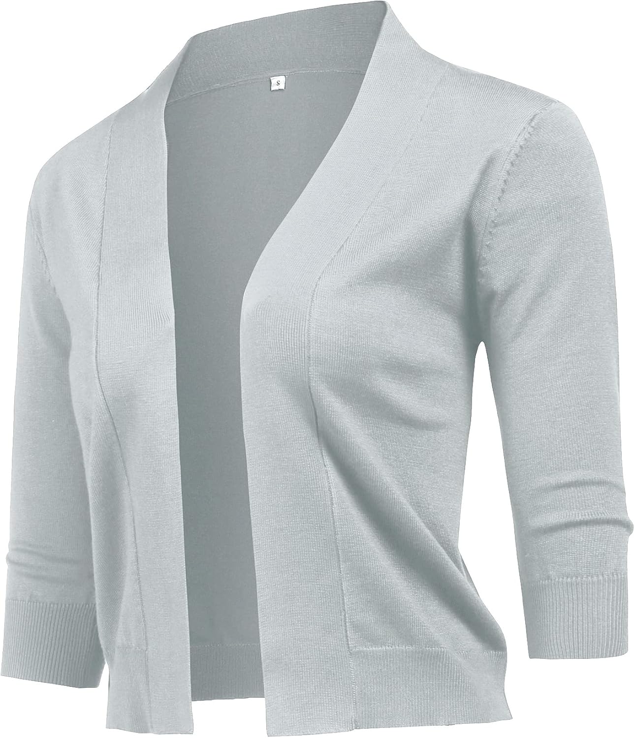 URRU Women's Classic 3/4 Sleeve Open Front Cropped Cardigan Sweater Lightweight Knit Short Shrugs