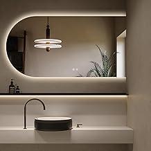 Arched LED Bathroom Mirror, 55"x28" Arch Framless Backlit Mirror with Lights Anti-Fog Dimmable Smart Frameless 3-Color Lighted Vanity Mirror Memory Waterproof, UL Listed, Horizontal-Right