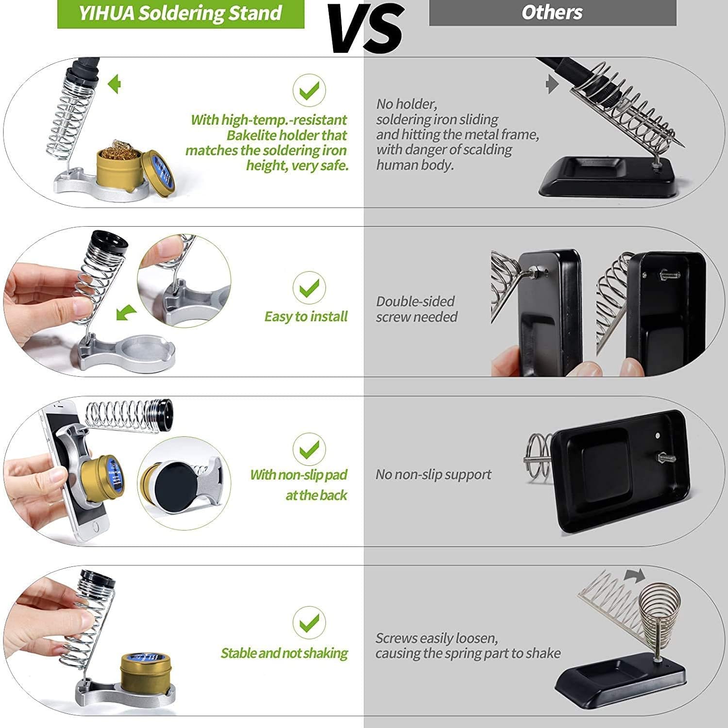 YIHUA 947-III Hand Soldering Iron Kit bundle with 17.32" x 12.20" M180 Electronic Repair Mat with Iron Holder, Soldering Cleaning Kit, and Accessories (14 Items)