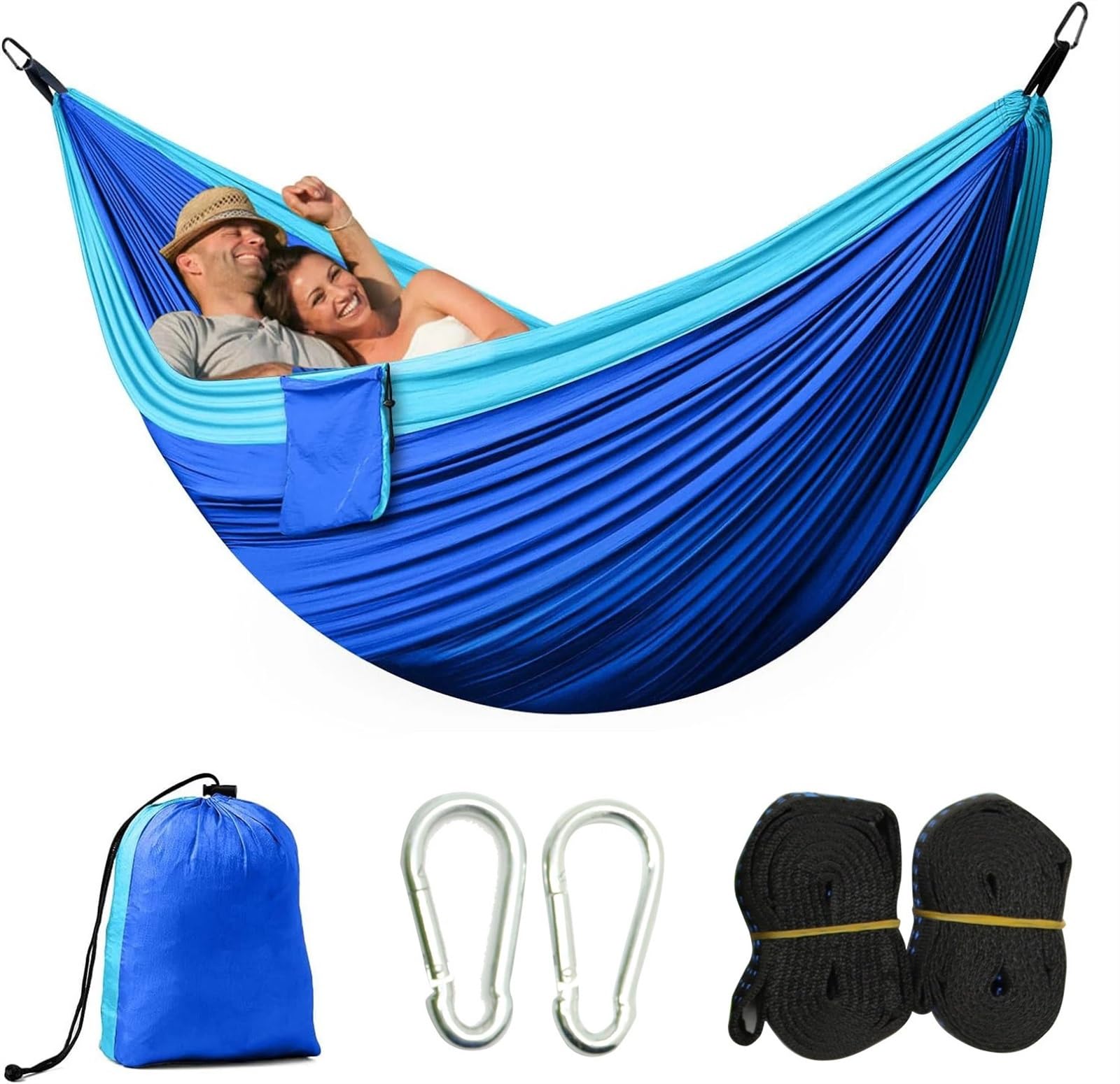 Amaca portatile da campeggio per 2 nylon paracadute tessuto leggero appeso altalena per spiaggia giardino escursionismo semplice doppia amaca per relax all'aperto