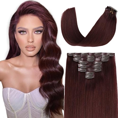 Vista 342 de Lacer Extensiones de cabello humano con clip, de doble trama, cabello brasileño de cabeza completa, color negro azabache, extensiones de cabello