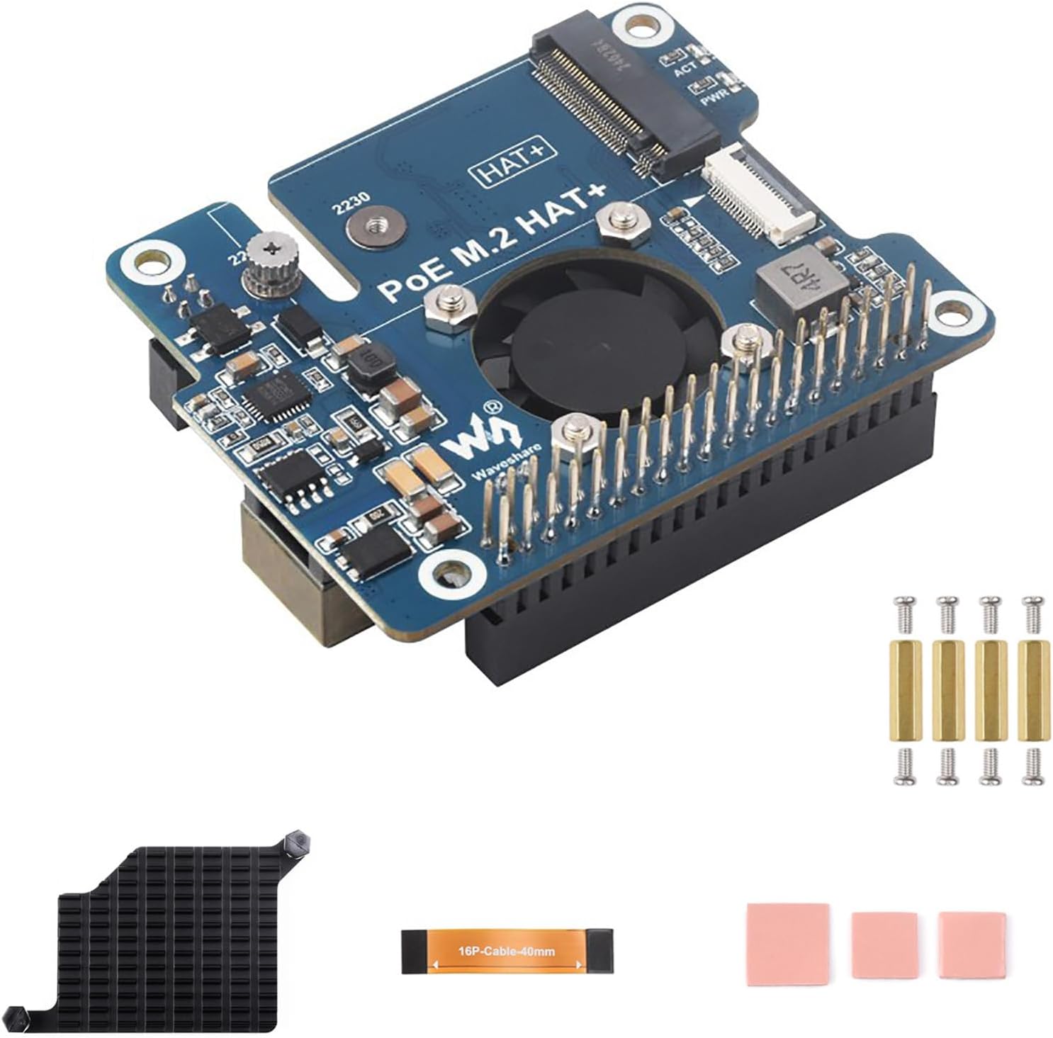 PCIe to M.2 Adapter for Raspberry Pi 5 with PoE Function Supports NVMe Protocol M.2 Solid State Drive Supports 802.3af/at High-Speed Reading/Writing Fits Raspberry Pi 5 PoE HAT