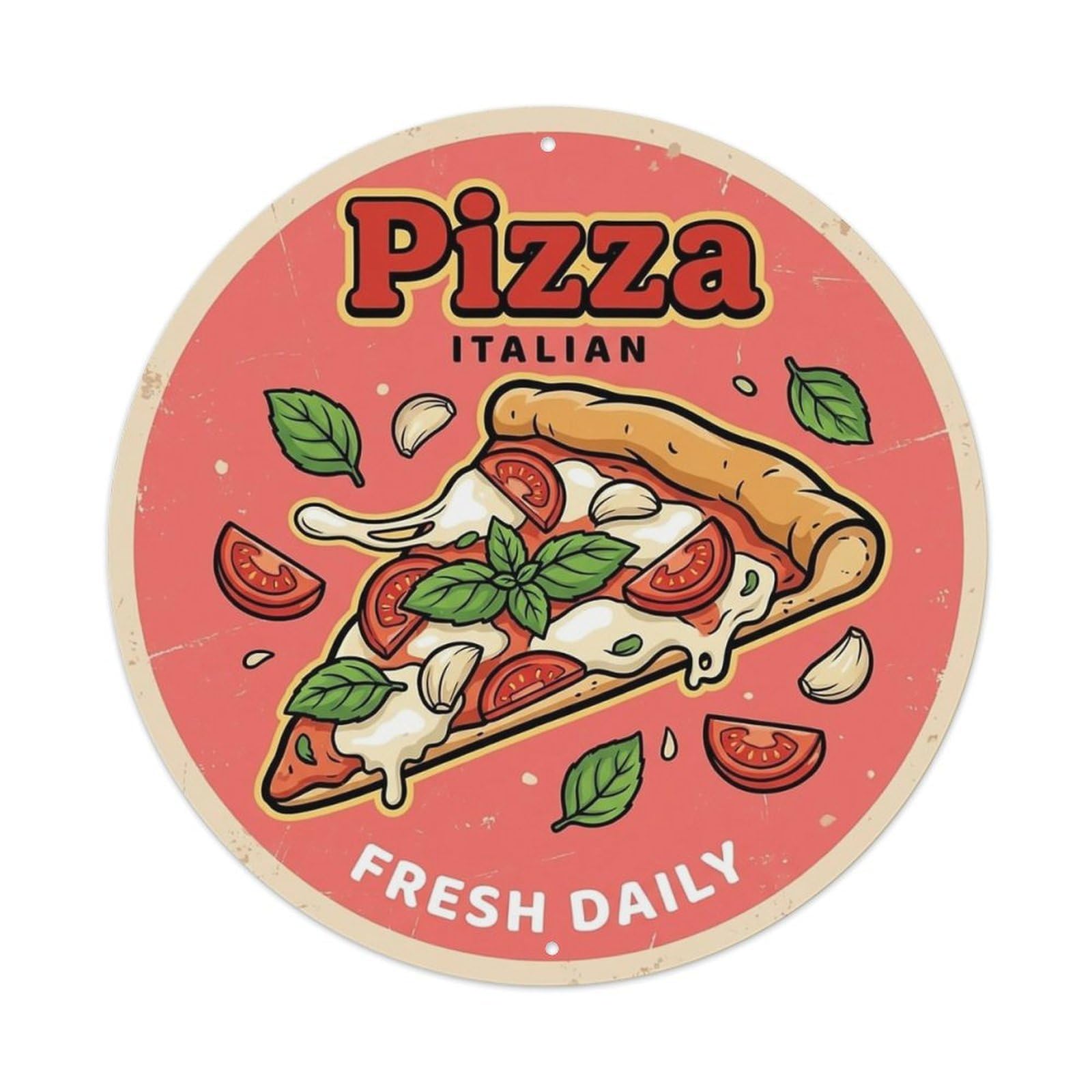 Huiyhb 8X8inch(20X20cm) Vintage Pizza Slice Italian Traditional Cuisine Basil Metal Tin Sign
