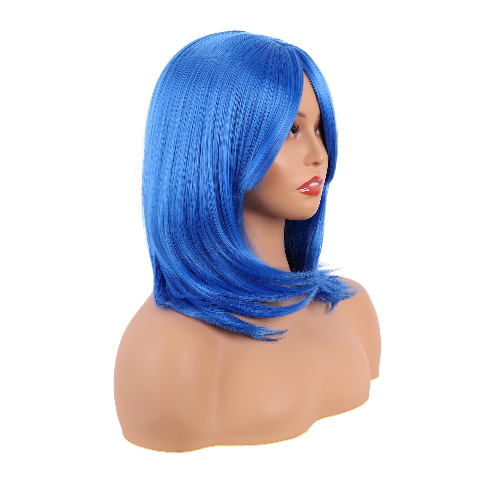 MapofBeauty 18 Inch/45 cm Layered Bangs Straight Synthetic Fiber Shoulder Length Hair Daily Use Wig (Bright Blue) - Image 2