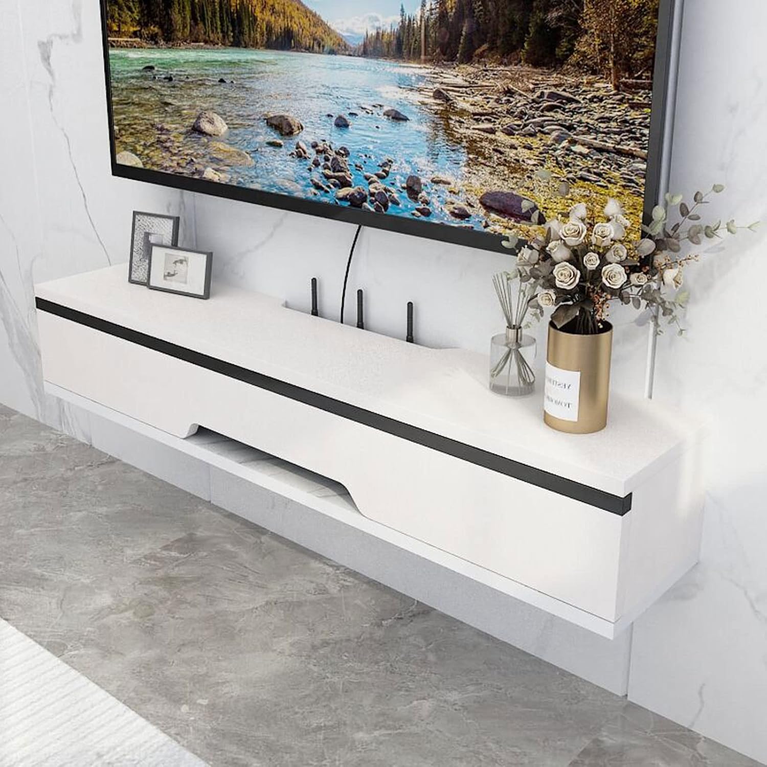 KOWJIFH Floating TV Shelves Wall Shelf Wall TV for Living Room