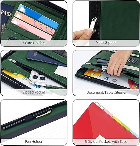 Vista 48 de Ospelelf Carpeta de 3 anillos con cremallera, de cuero, con almacenamiento en portapapeles, calculadora, funda para tablet de 12.1 pulgadas, 5 Rojo