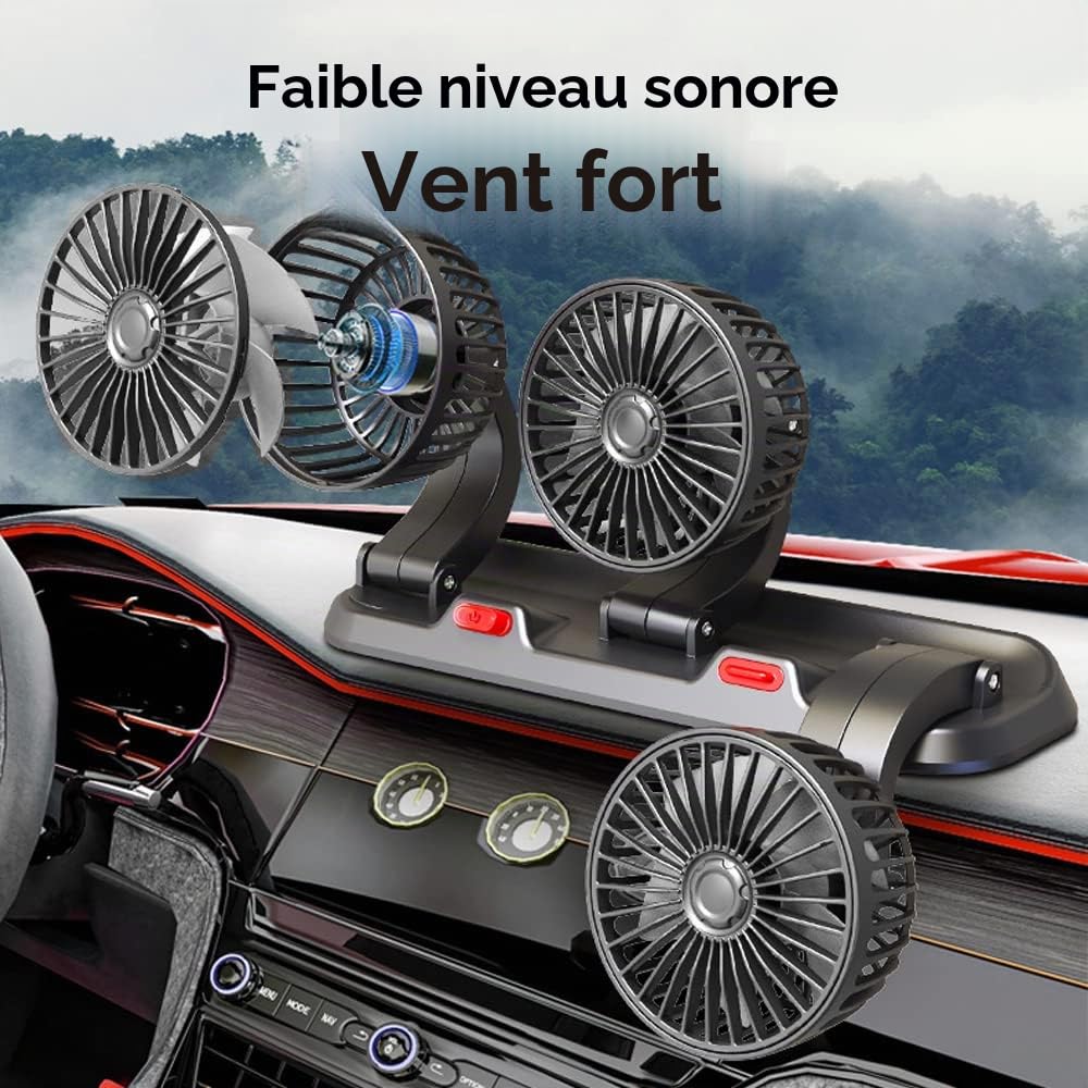Baceyong Ventilateur de voiture, ventilateur automatique rotatif à 360 degrés 5 V électrique 3 têtes de circulation d'air de refroidissement, ventilateur d'air de refroidissement de voiture portable