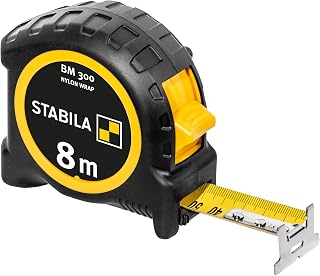 STABILA Pocket Band Measure BM 300, 8 m, Tape Measure with Double-Sided 1000 Scale, Metric, Shatterproof PC/ABS Case, SPIKES Hook, Steel Band with NYLON-WRAP Coating, Belt Clip, MID Accuracy