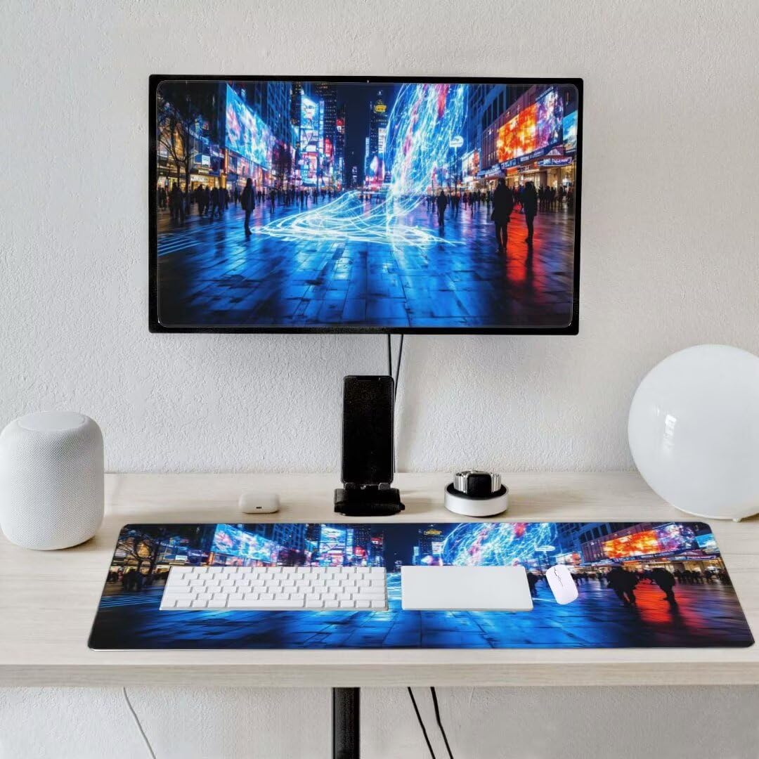 Alfombrilla de ratón 1400x600x3 MM, Alfombrilla Ratón XXL Extendida de Gran Tamaño con Bordes Cosidos, Base de Goma Antideslizante Almohadilla para Teclado, Calle Vista Nocturna S-12077
