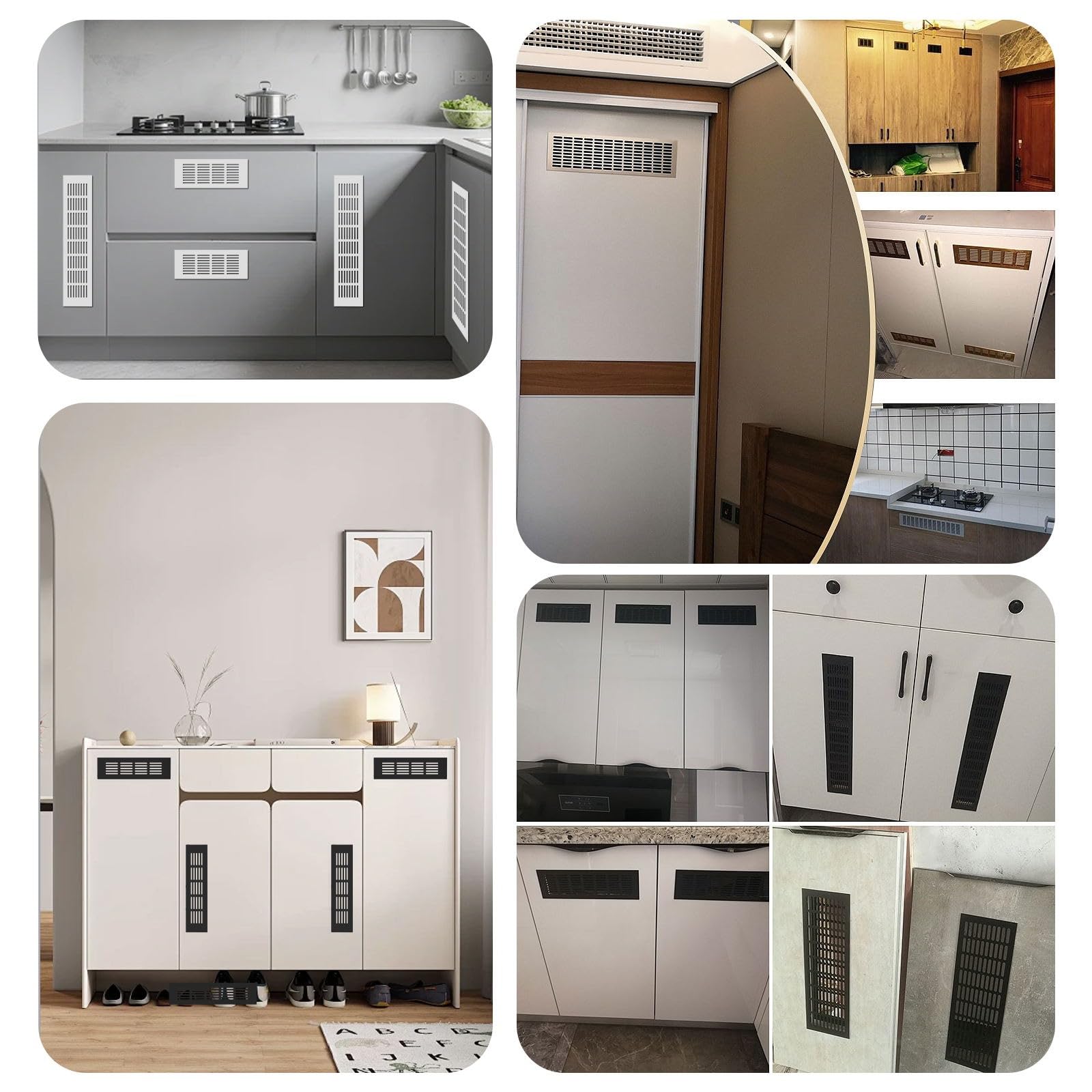 4 Pezzi Griglie Di Ventilazione Per Armadietti, Griglia Aerazione, Griglia Aerazione Rettangolare, 80x300mm, Per Porte O Armadi, Mobili, Cucina E Frigorifero(Nero,100 * 600)