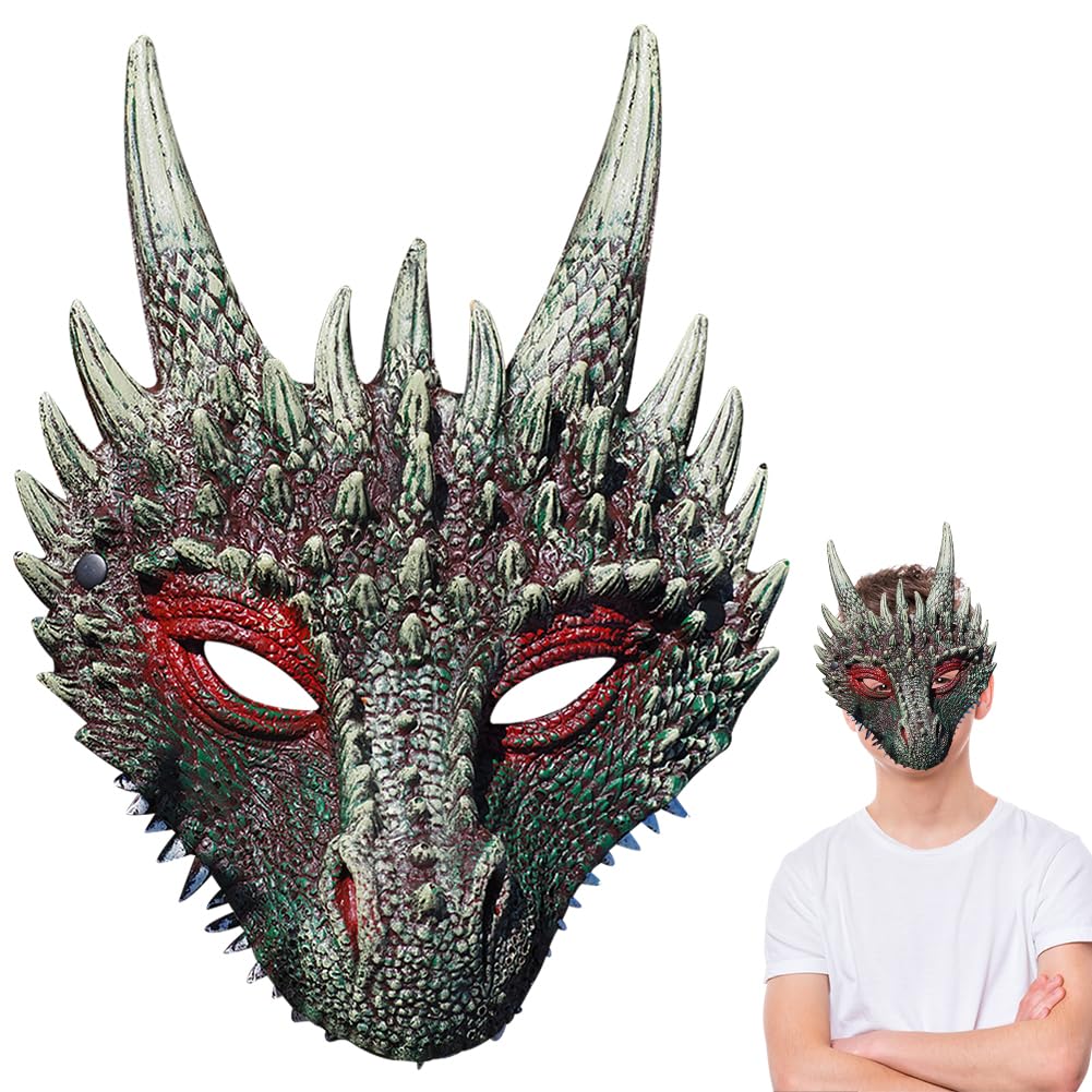 WFKKMEQ Halloween Dragon Mask, 3D Animal Dragon Masks, Halloween Masquerade Costume Party Unisex Fancy Dress Outfit