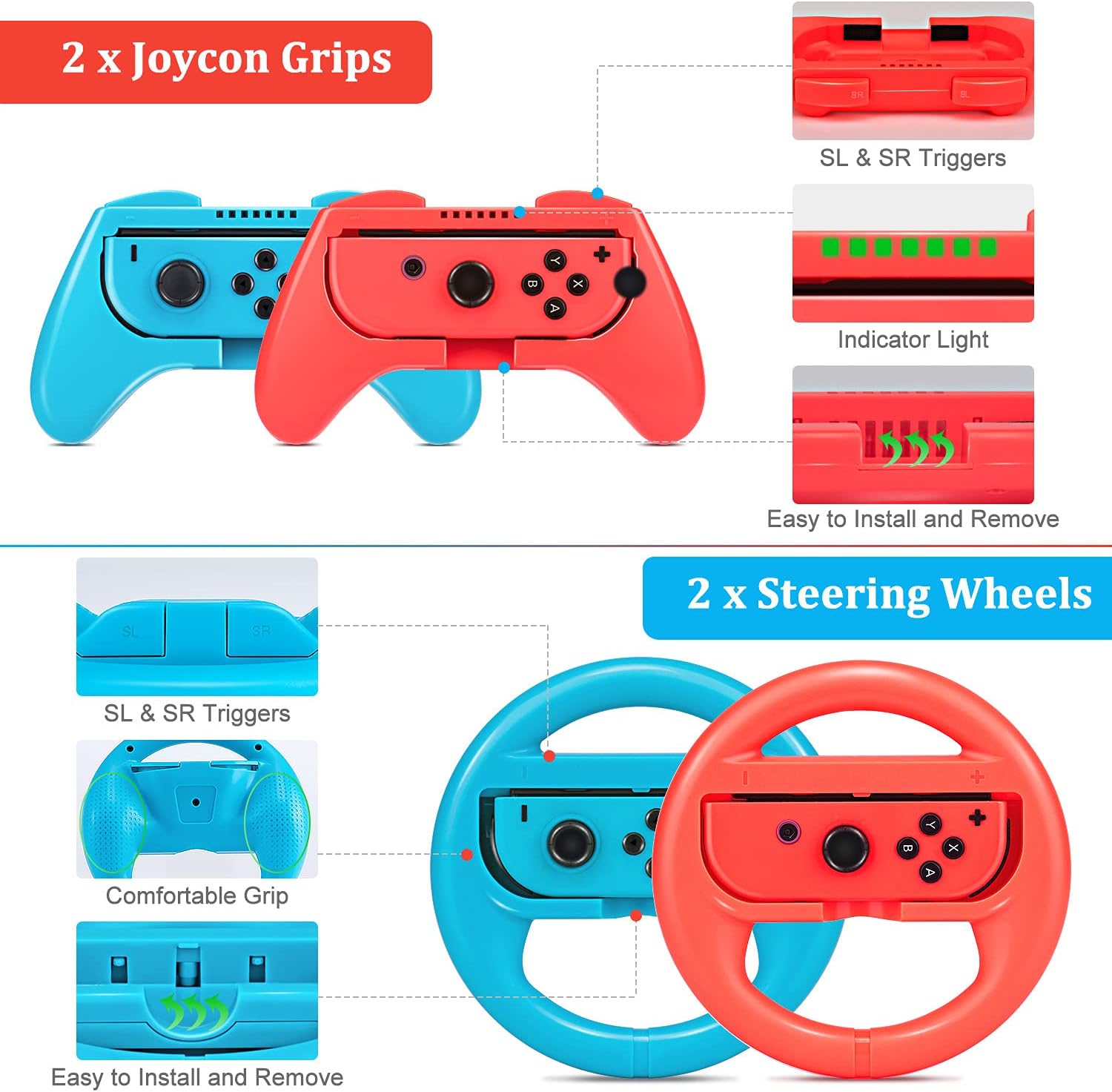 Switch Accessories Bundle, innoAura 20 in 1 Switch Accessories Kit Include Wrist Straps, Switch Carry Case, Joycon Charging Dock, Joycon Grips & Racing Wheels : Video Games