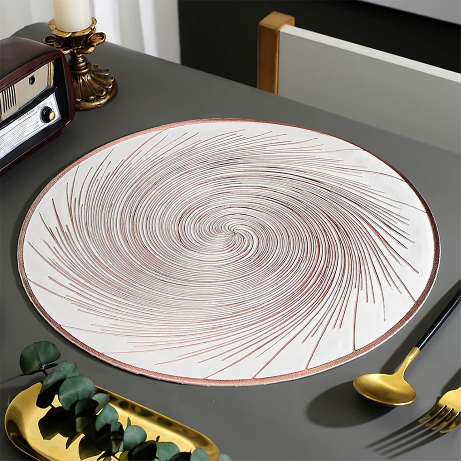 Placemats for Dining Table, Set de Table Anniversaire Or Rose Lot de 6 Motif Tourbillon PVC sous Assiette 38cm