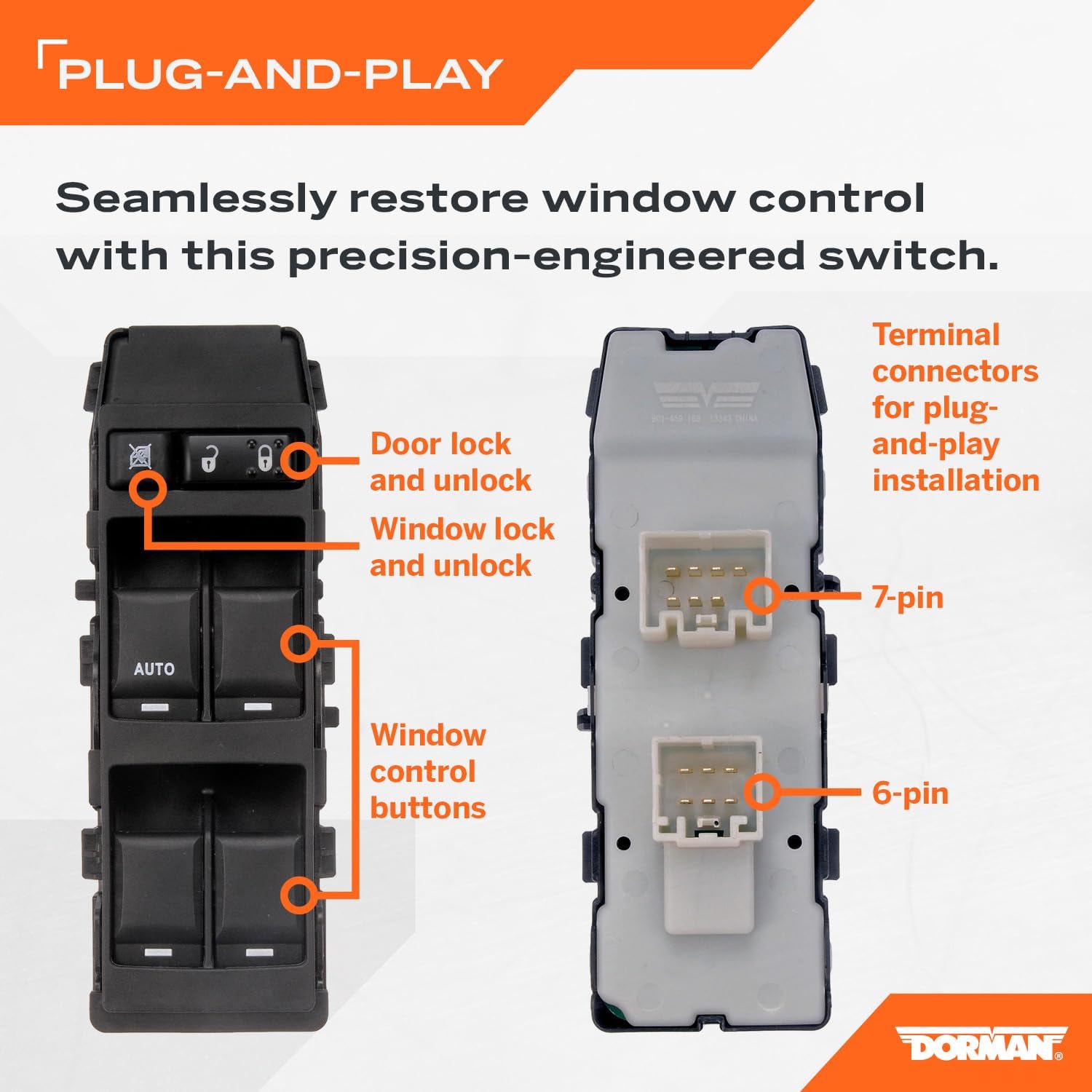 Dorman 901-459 Front Driver Side Master Power Window Switch-6 Button Compatible with Select Models