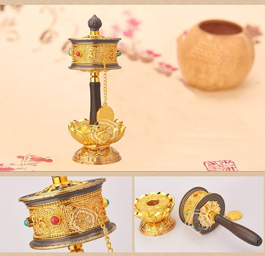 チベット仏具　回転仏具 Amazon.co.jp: 仏教手回しマニ車 祈りの双輪 グッズ ギフト