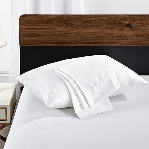 FreshCulture Juego de 2 fundas de almohada blancas tamaño Queen, cierre de sobre, tela de microfibra cepillada suave, 20 x 30 pulgadas, juego de 2