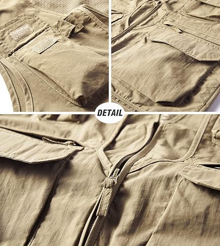 Miniatura 7 de LOUECHY Chaleco de pesca para hombre, chaleco ligero de viaje Safari con múltiples bolsillos