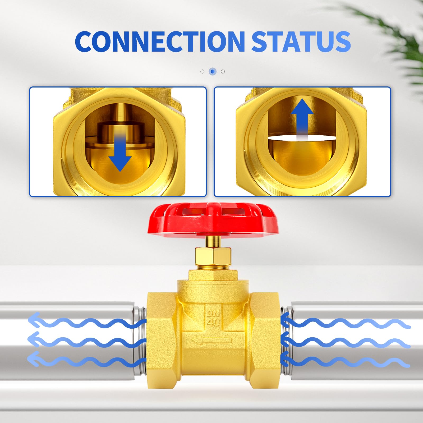 Vanne à soupape industrielle en laiton robuste 1-1/2" BSP avec poignée à volant pour l'eau, le pétrole et le gaz
