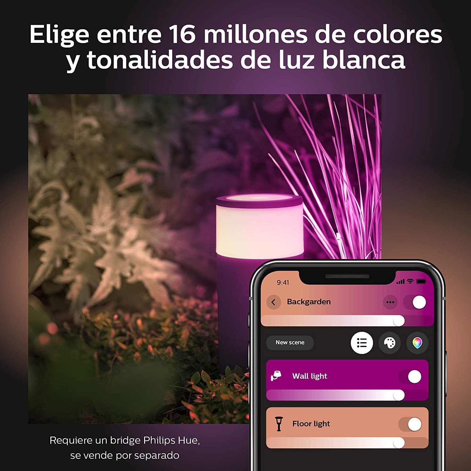 Philips Hue Econic Aplique cuadrado LED inteligente negro, luz blanca y de colores, compatible con Amazon Alexa, Apple HomeKit y Google Assistant [Clase de eficiencia energética A]