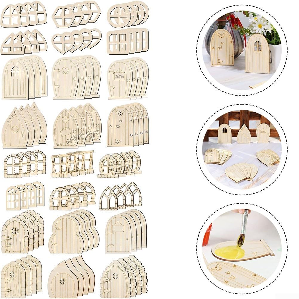 Set di 48 porte e finestre in miniatura in legno per progetti personalizzati (stile retrò)