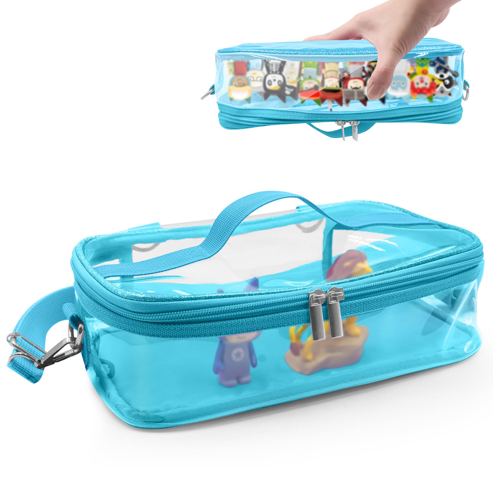 Taladad Carrying Case for Tonie Figures,Transparent Carrying Bag,Portable Storage Bag with Magnetic Base for 20-30 Tonie box Figures Characte Organizer (Blue)
