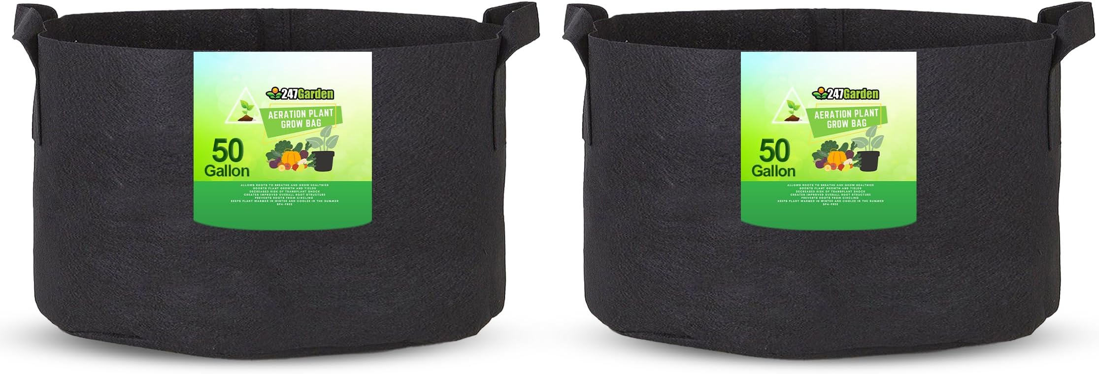 247Garden 2-Pack 50 Gallon Grow Bags/Aeration Fabric Pots w/Handles (Black)