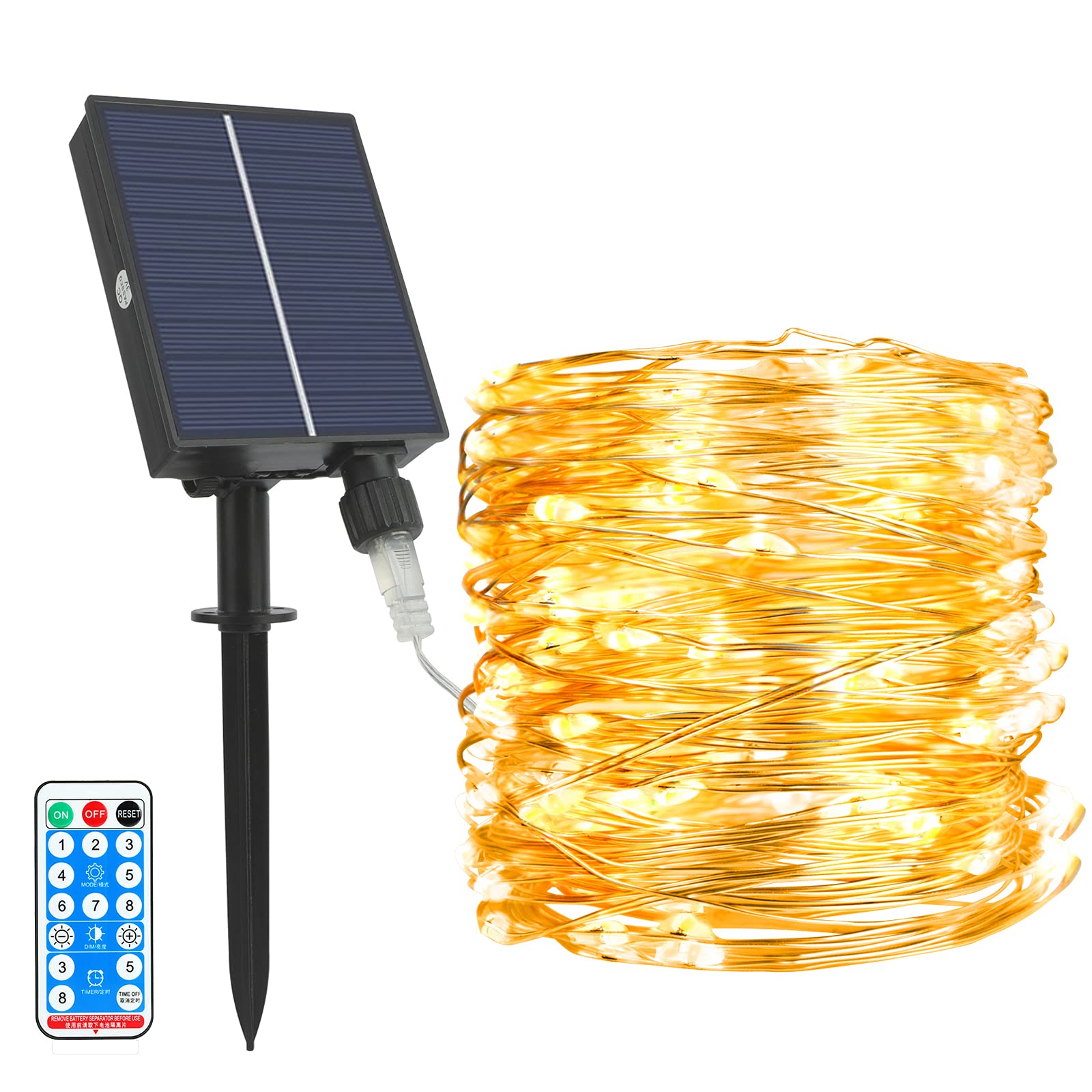 Annefly 20m 200 LED Solar Garden Fairy Lights Outdoor String Lights Silver Wire Fairy Lights 8 Modes with Remote and Upgraded Solar Panel for Yard, Gate, Patio, Party Decoration (20M)