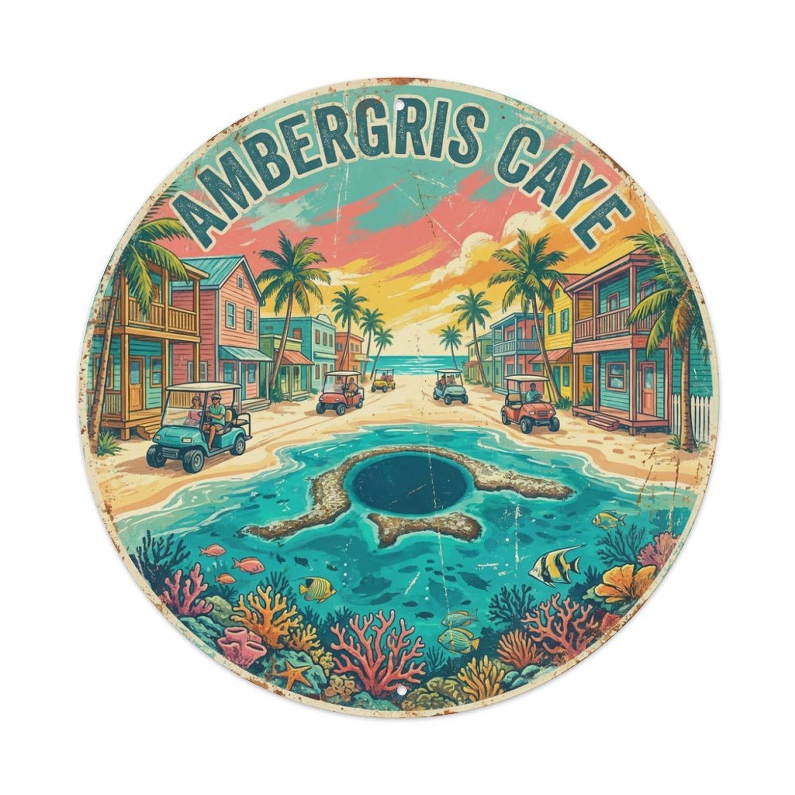 Travel Vintage Belize Ambergris Caye Metal Tin Sign
