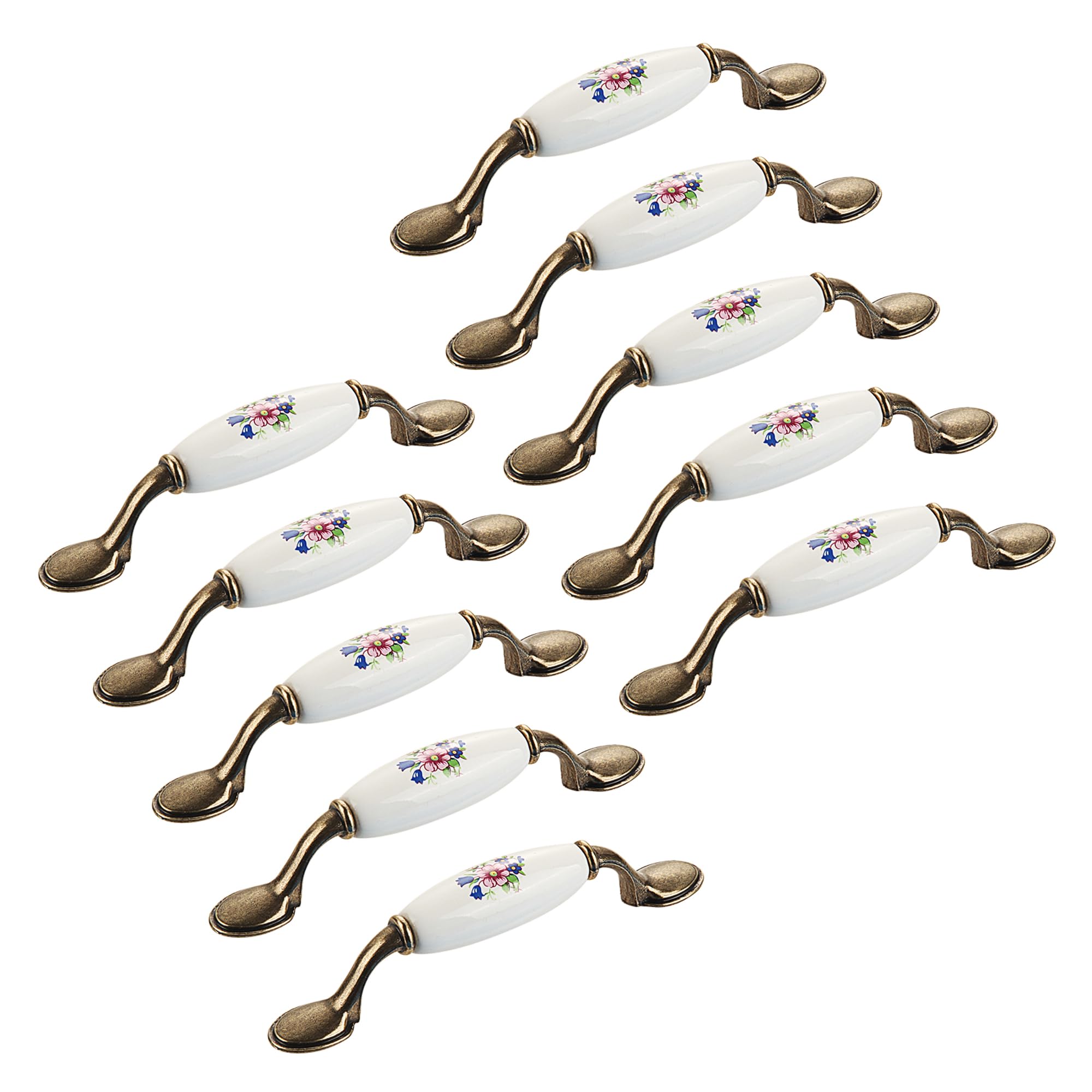 Tiradores de cerámica para armarios y cajones, pack 10 de estilo retro azul 96mm
