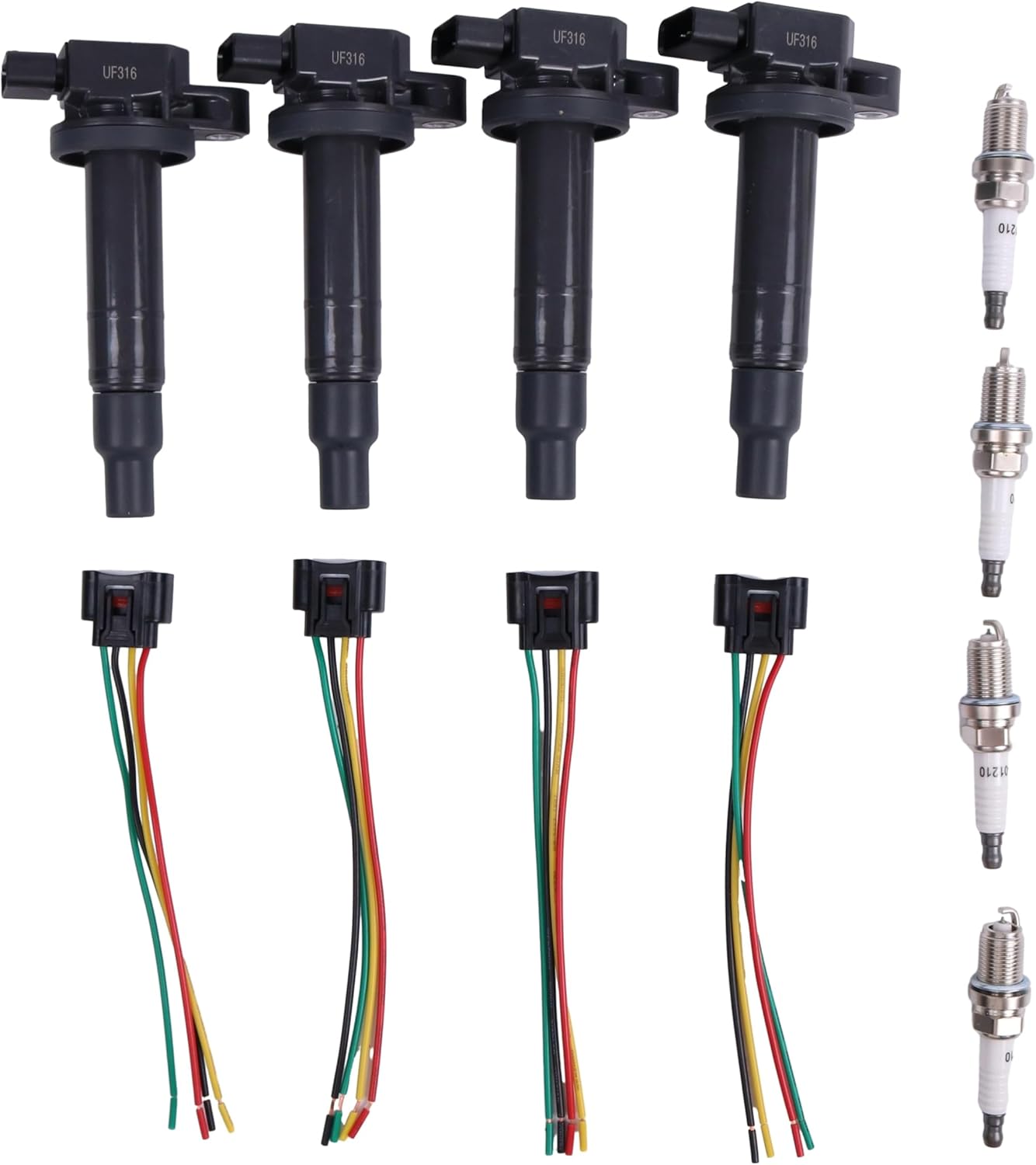 UF316 Ignition Coils, Spark Plugs and Ignition Coil Plugs Compatible with Toyota Echo 2000-2005 Prius 2001-2009 Prius C 2012-2019 Yaris 2006-2018 1.5L, Scion XA XB 1.5L 2004-2006