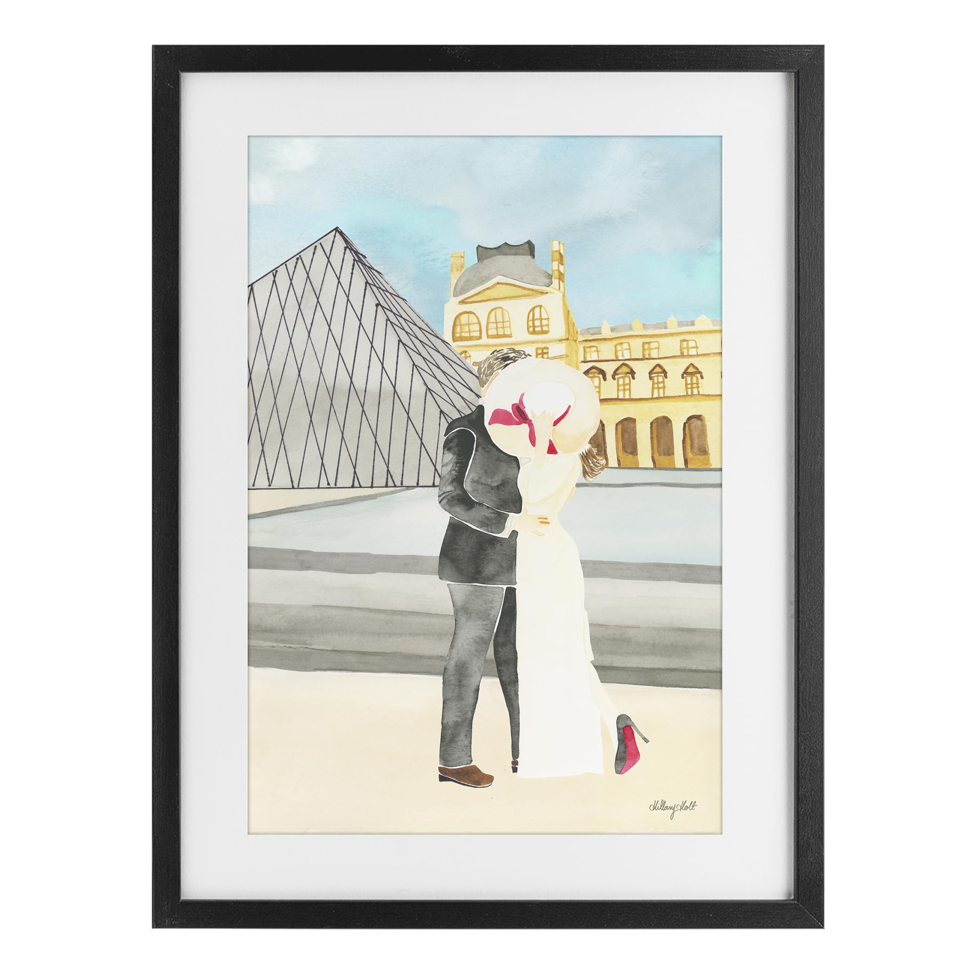 Stupell Industries Midnight Black (Textured) 'Couple Embrace At The Louvre'| Framed Print Under Glass