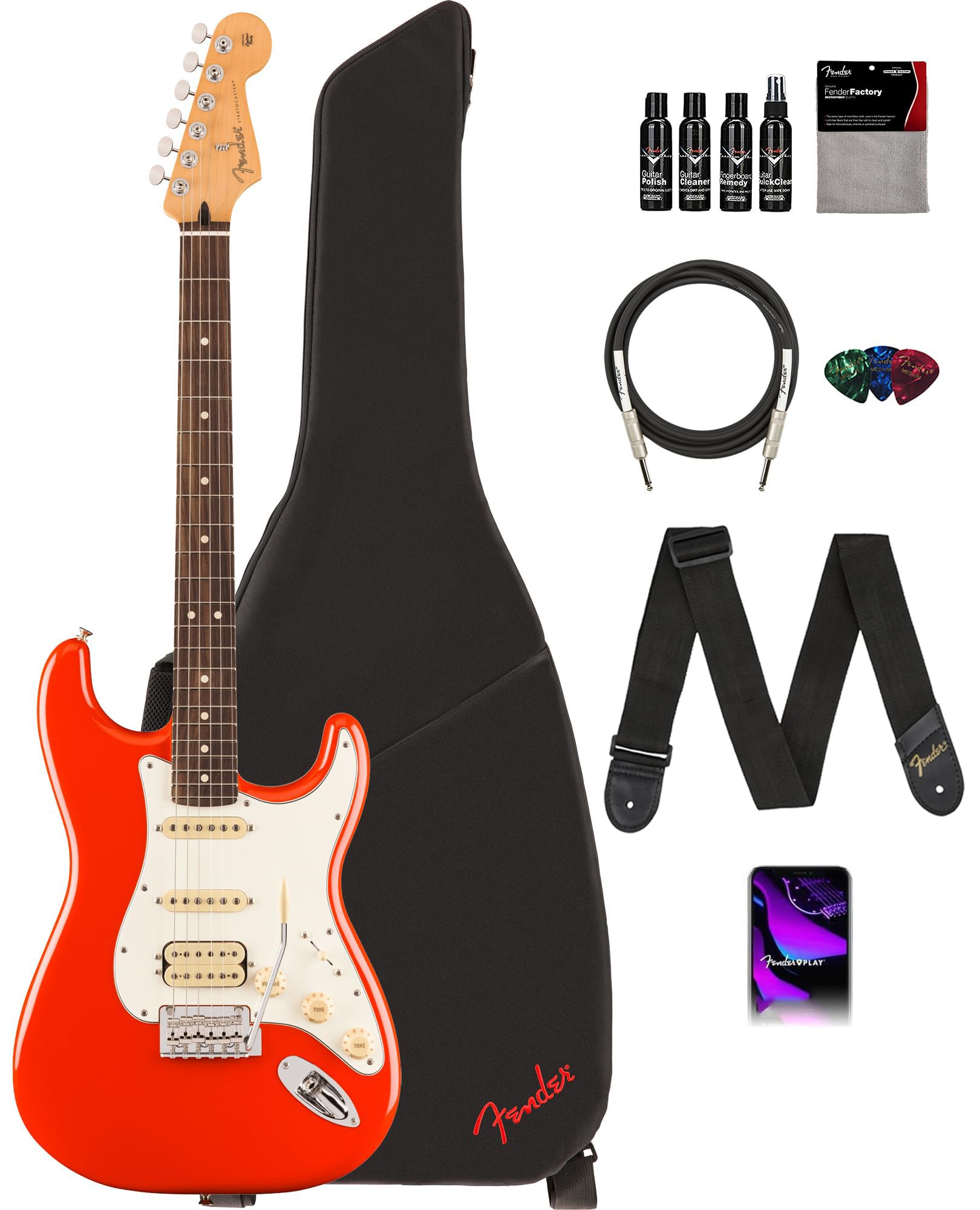 Amazon.com: Fender Player II Stratocaster HSS - Coral Red Bundle
