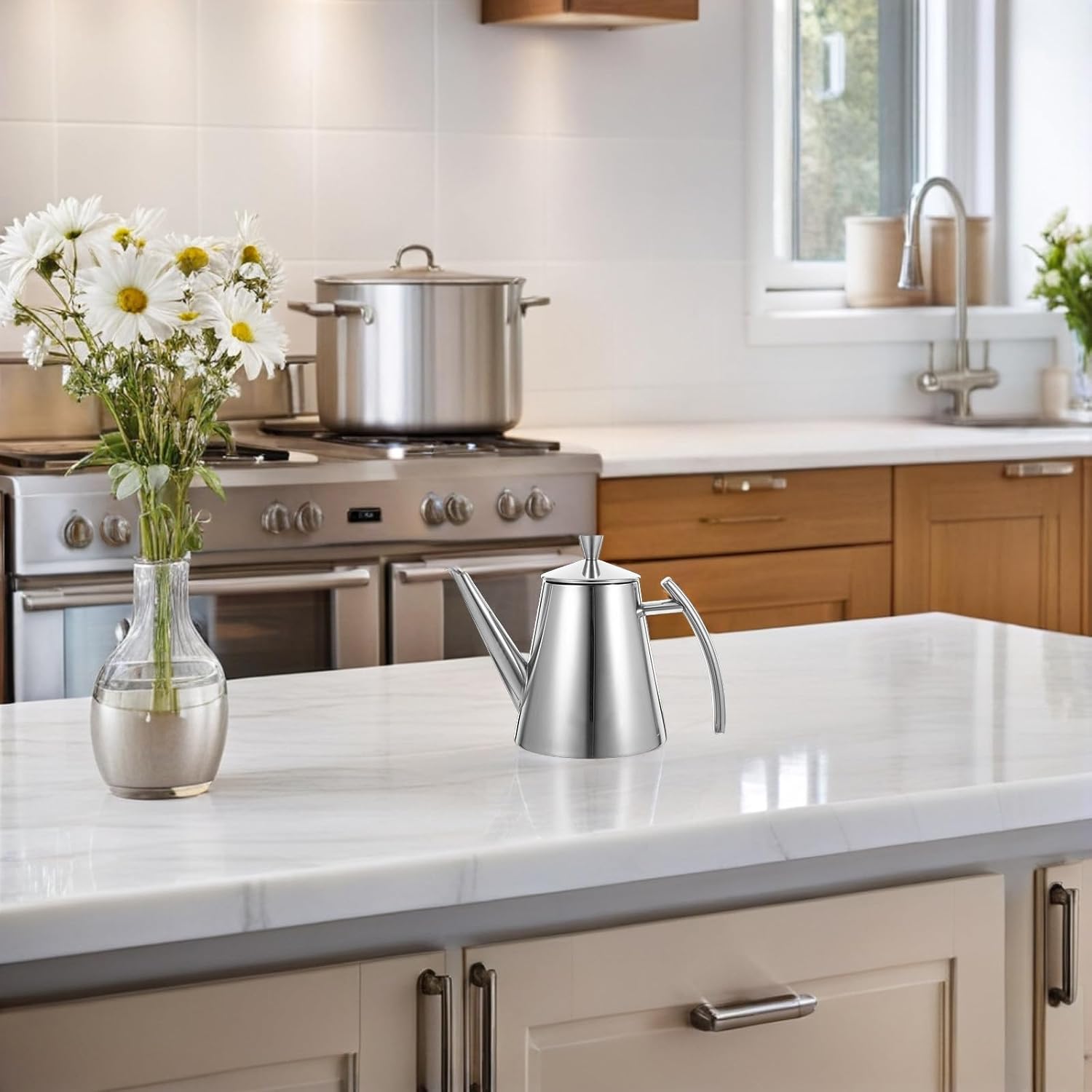 Stainless Steel Oil Container Kitchen Oil Pot for Salad Cooking Food-grade Storage with Gravity Spout