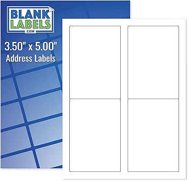 4 Shipping Labels Per Sheet from Blank Labels - 3.5” x 5” - Word Template Compatible - Permanent White Matte - Inkjet and Laser Guaranteed - Easy to ...