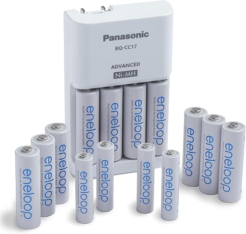Panasonic Paquete de energía de baterías recargables eneloop 10AA, 4AA y cargador de batería individual avanzado