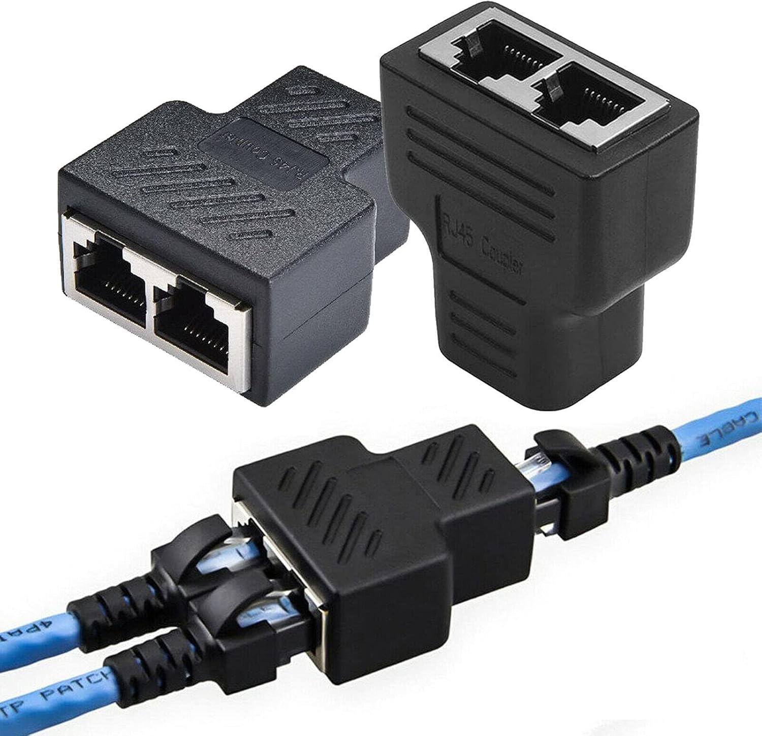 Ethernet Splitter Adapter, ToneGod RJ45 Female 1 to 2 Female Socket Adapter, Ethernet Cable 8P8C Extender Plug LAN Network Connector Compatible with Cat5, Cat5e, Cat6, Cat7 (4 Pack Adapter)